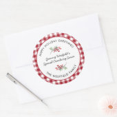 ホリデーグリーティングバーガンディチェック食品ギフト ラウンドシール (封筒)