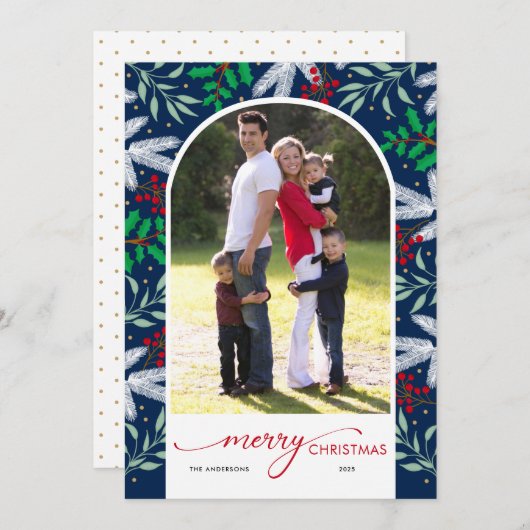ホリデーグリーナリーアーチフォトメリークリスマスカード シーズンカード (正面/裏面)