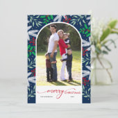 ホリデーグリーナリーアーチフォトメリークリスマスカード シーズンカード (スタンド正面)