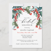 ホリデーグリーナリーウォーターカラーホリーブライダルシャワー 招待状 (正面)