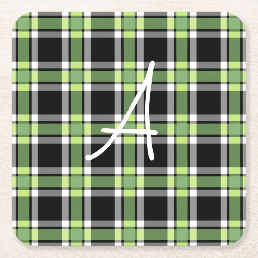 ホリデーグリーンとブラッククリスマスプラモダンイド スクエアペーパーコースター (正面)