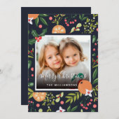 ホリデーグリーンと柑橘系フォトクリスマスカード シーズンカード (正面/裏面)