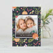 ホリデーグリーンと柑橘系フォトクリスマスカード シーズンカード (スタンド正面)