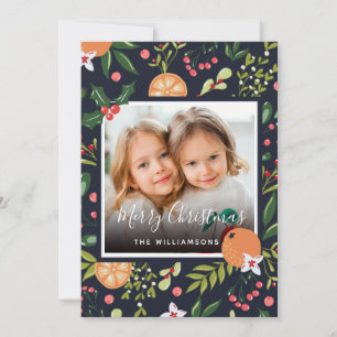 ホリデーグリーンと柑橘系フォトクリスマスカード シーズンカード