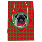 ホリデーグリーンと赤の個人的な写真とボウタイ ミディアムペーパーバッグ (正面)