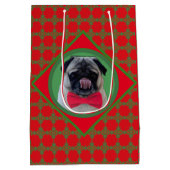 ホリデーグリーンと赤の個人的な写真とボウタイ ミディアムペーパーバッグ (裏面)