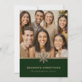 ホリデーグリーンと金ゴールドスノーフレークフォトビジネス シーズンカード (正面)