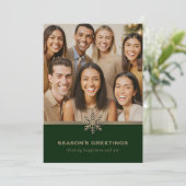 ホリデーグリーンと金ゴールドスノーフレークフォトビジネス シーズンカード (スタンド正面)