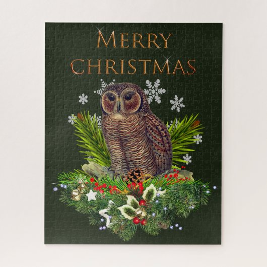 ホリデーグリーンの難しいクリスマスフクロウ ジグソーパズル (縦)