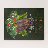 ホリデーグリーンの難しいクリスマスフクロウ ジグソーパズル (横)
