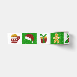 ホリデーグリーンアイコン クリスマスパターン サテンリボン