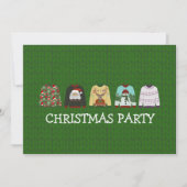 ホリデーグリーンウールブリークリスマスセーターパーティー 招待状 (正面)