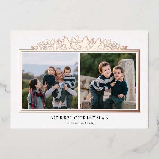 ホリデーグリーンバラゴールドフォイル2フォトクリスマス 箔シーズンカード (正面)