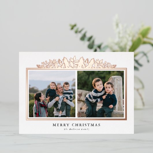 ホリデーグリーンバラゴールドフォイル2フォトクリスマス 箔シーズンカード (立ち正面)