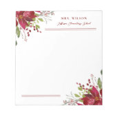 ホリデーグリーンパーソナライズされた先生ギフト ノートパッド (正面)