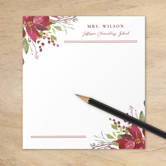 ホリデーグリーンパーソナライズされた先生ギフト ノートパッド