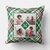 ホリデーグリーンプライド写真コラージュとモノグラム クッション (正面)