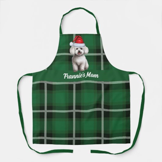 ホリデーグリーンプライドBICHONフリースドッグクリスマス エプロン (正面)