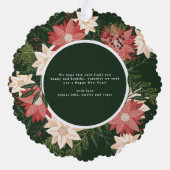 ホリデーグリーンボタニカルポインセチア写真クリスマス オーナメントカード (裏面)