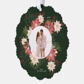 ホリデーグリーンボタニカルポインセチア写真クリスマス オーナメントカード (左)