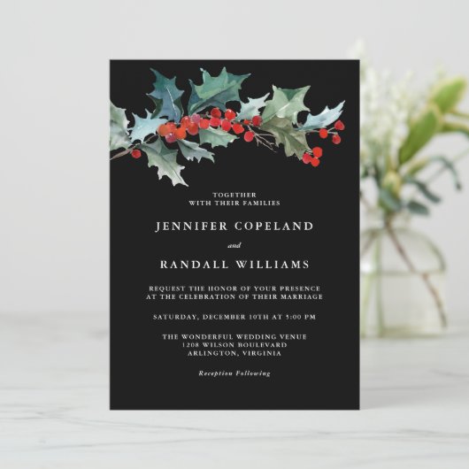 ホリデーグリーンリーウォーターカラーエレガントな結婚式 招待状 (スタンド正面)