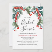 ホリデーグリーンリーウォーターカラーブライダルシャワー 招待状 (正面)
