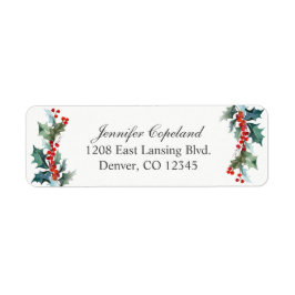 ホリデーグリーンリーウォーターカラーボタニカル ラベル