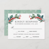 ホリデーグリーンリーウォーターカラーRSVP with Enteres 出欠カード (正面/裏面)