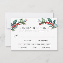 ホリデーグリーンリーウォーターカラーRSVP with Enteres 出欠カード