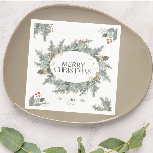 ホリデーグリーンリークリスマスパーティー スタンダードカクテルナプキン