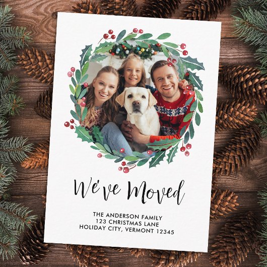 ホリデーグリーンリースカスタムフォトムービング エンクロージャーカード