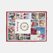 ホリデーグリーンリースファミリーモノグラム12写真 フリースブランケット (正面(横))