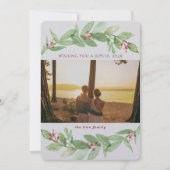 ホリデーグリーンリーベリー喜ばしい家族の写真 シーズンカード (正面)