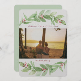ホリデーグリーンリーベリー喜ばしい家族の写真 シーズンカード