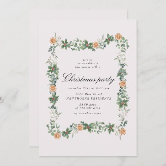ホリデーグリーンリーミカンクリスマスパーティー 招待状 (正面/裏面)