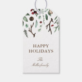 ホリデーグリーンリーメリークリスマスモノグラムエレガント ギフトタグ (正面)