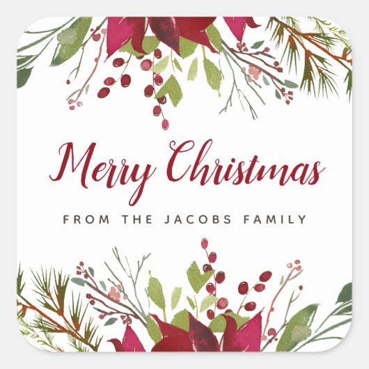 ホリデーグリーン クリスマスギフトラベル スクエアシール (正面)