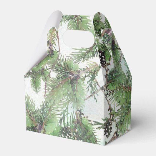 ホリデーグリーン&パインコーンカントリーウィンターウェディング フェイバーボックス (正面サイド)