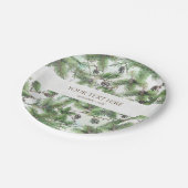 ホリデーグリーン&パインコーンカントリーウィンターウェディング ペーパープレート (アングル)