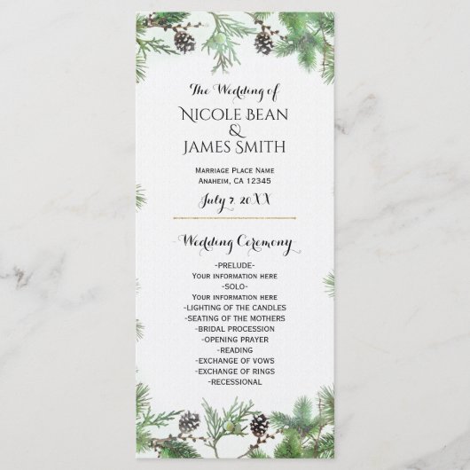 ホリデーグリーン&パインコーンカントリーウェディングプログラム プログラム (正面)