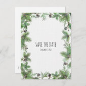 ホリデーグリーン&パインコーン冬の日付を保存 案内ポストカード (正面/裏面)