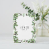 ホリデーグリーン&パインコーン冬の日付を保存 案内ポストカード (スタンド正面)