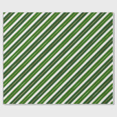 ホリデーグリーン、ホワイト&ゴールドフォイルクリスマスストライプズ ラッピングペーパー (フラット)