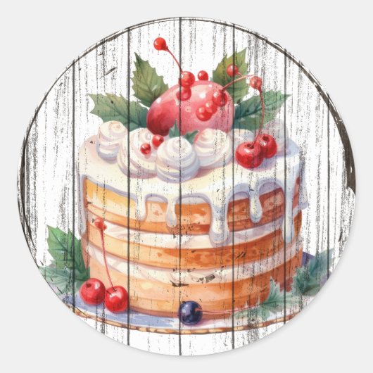 ホリデーケーキクリスマス素朴のシール ラウンドシール (正面)
