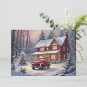 ホリデーコテージの赤いトラック - メリークリスマス シーズンカード (スタンド正面)