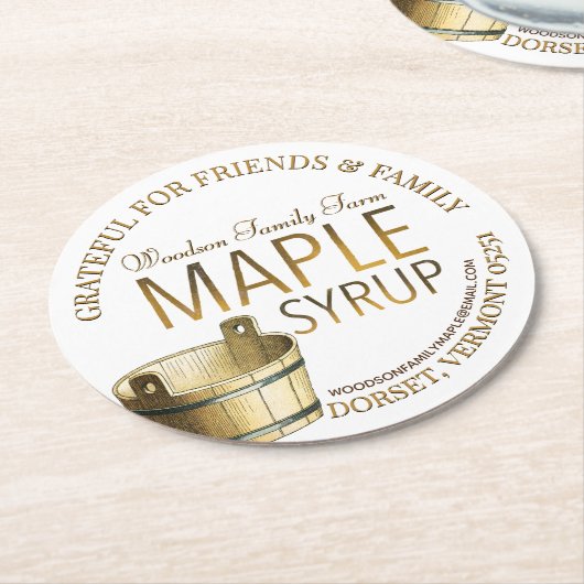 ホリデーコースターメープルシロップギフト感謝祭 ラウンドペーパーコースター (アングル)