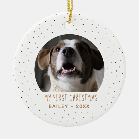 ホリデーゴールデンスノーマイ初めてのクリスマスペット セラミックオーナメント (正面)