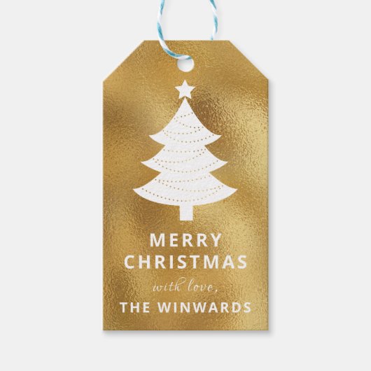 ホリデーゴールドフォイル&ホワイトクリスマスツリー ギフトタグ (正面)