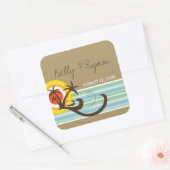 ホリデーサンセットトロピカルパームツリーズビーチ結婚式 スクエアシール (封筒)