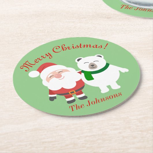 ホリデーサンタアンドベアークリスマスコースター ラウンドペーパーコースター (アングル)